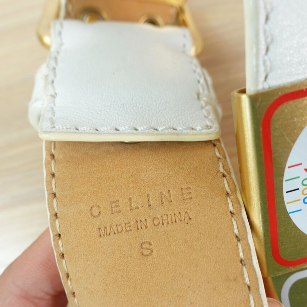 CELINE Belt 80 32 Small Western Equestrian Rugby Gold Buckle Logo RARE 2004 Y2K - Picture 4 of 16